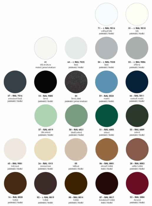 ZIP screenové rolety barvy BASIC ZIP screenové rolety barvy BASIC