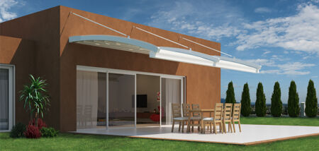 Posuvná hliníková pergola OMEGA - zastřešení terasy Pergola OMEGA se stahovací střechou